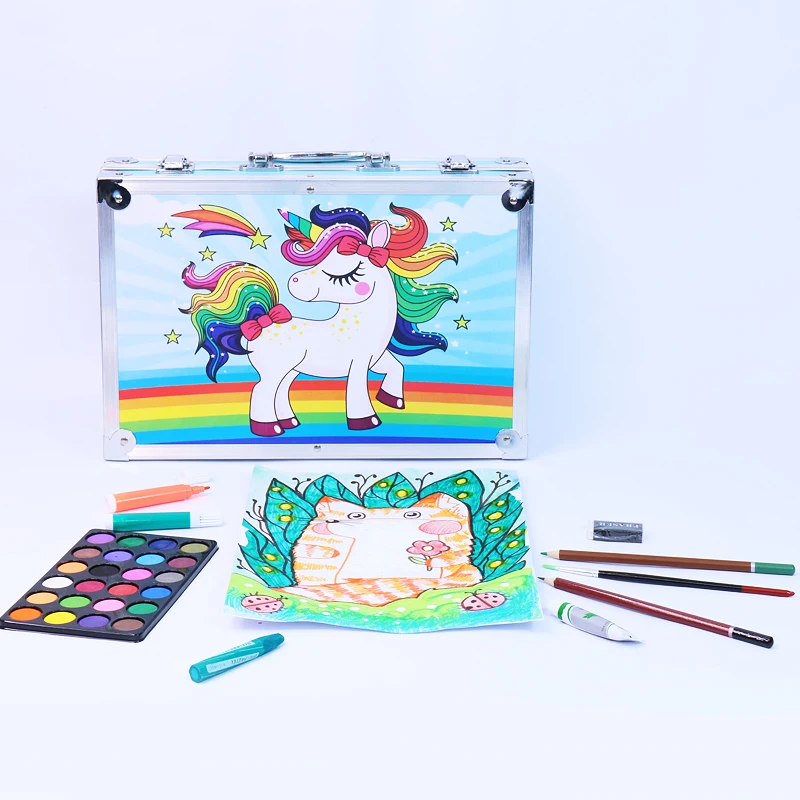 145 Pieces Deluxe Art Drawing Painting Pencil Case Creativity Sets for Kids Educational Toys Large Aluminum Box Gifts