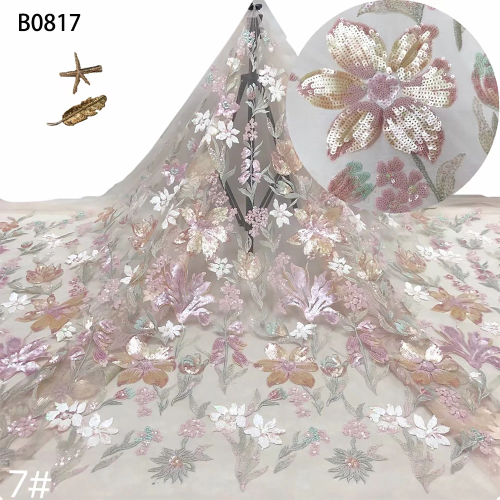 Factory wholesale beautiful flower sequin tulle textile fabric embroidery net lace for dress