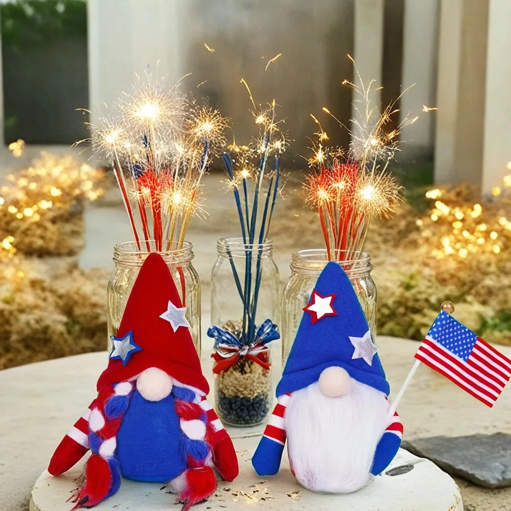 Hot Selling Independence Day Patriotic Gnome Doll Standing Stuffed Plush Faceless Doll 4th Of July Decor Gnomes Faceless Doll