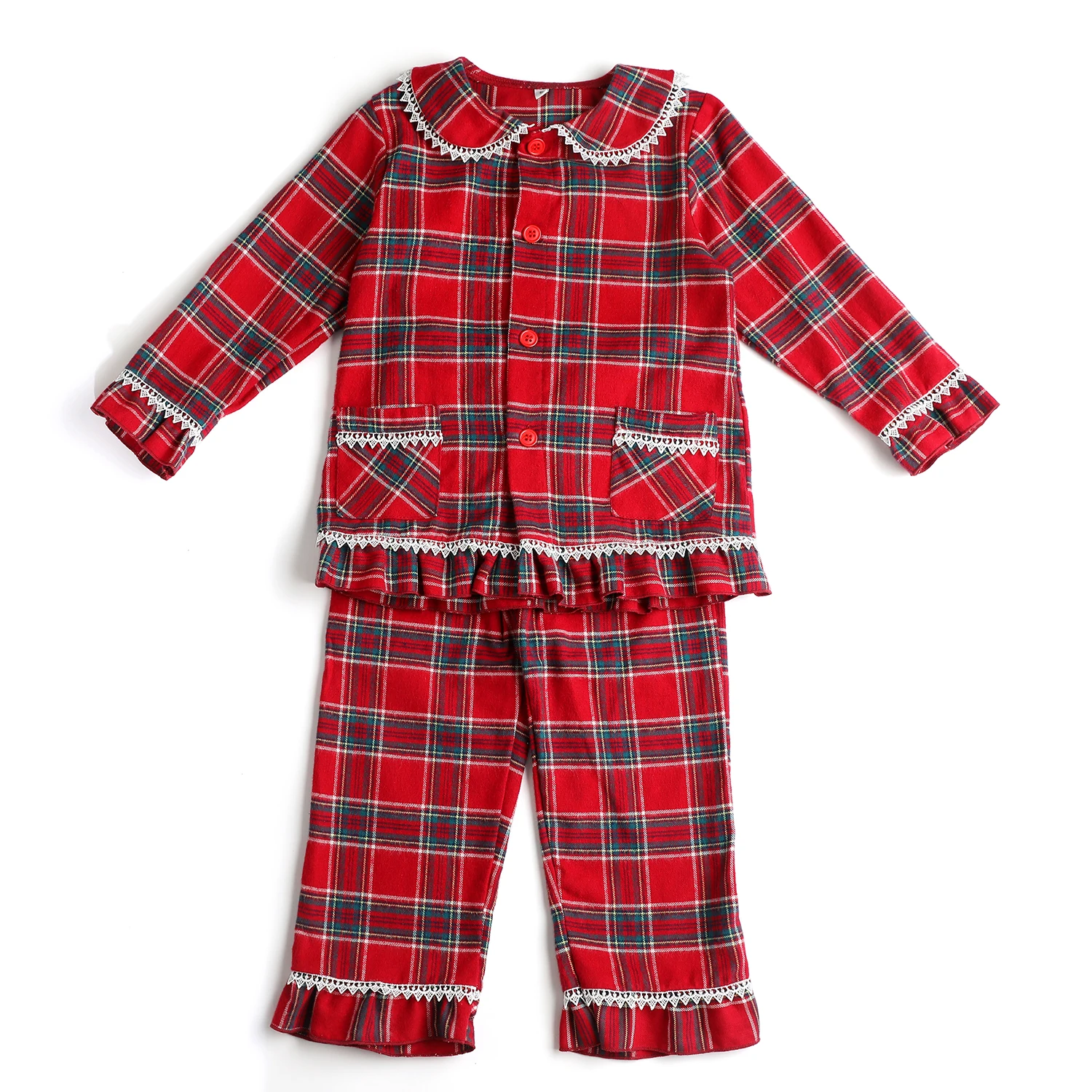 RTS tartan pajama dress sets flannel Christmas baby pajamas set cotton kids pyjamas sets