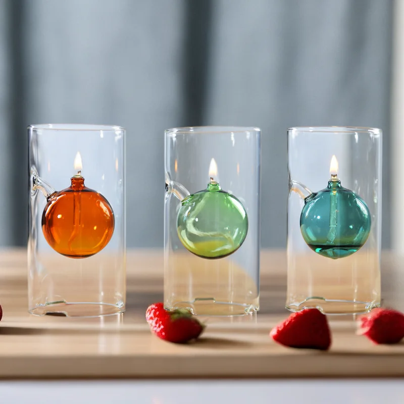 Hand-blown cylindrical heat-resistant high borosilicate glass oil lamp burners for Centerpiece Decorations Glass candle