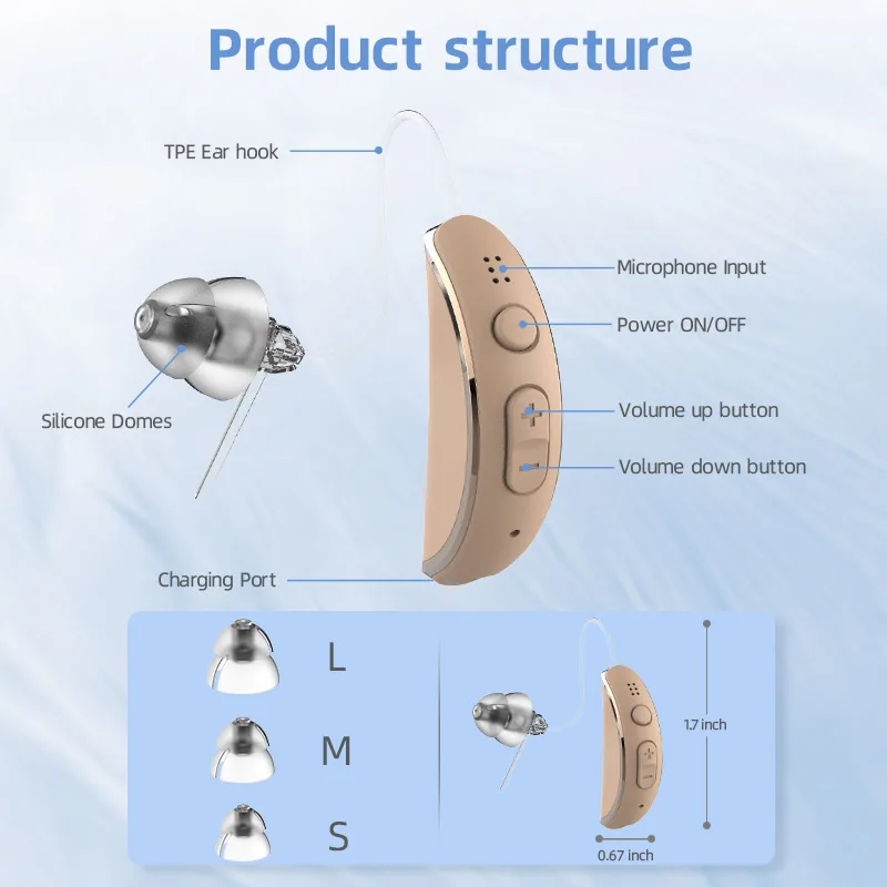OTC Medical Ear Deaf Hearing Loss Invisible RIC Hearing Aids Rechargeable