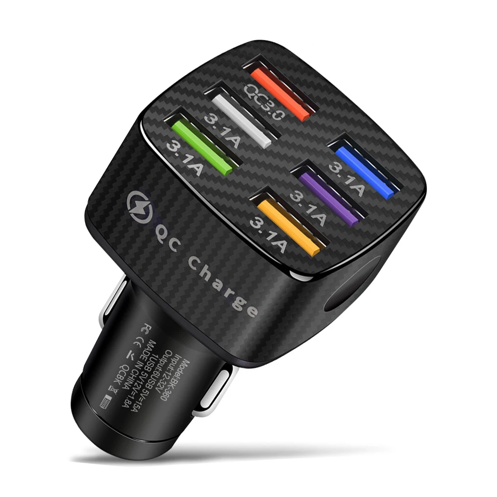 Car Charger 6 Port 3.1a  Usb Charger Lcd Display 12-24v Cigarette Socket Lighter Fast Car Charger Adapter