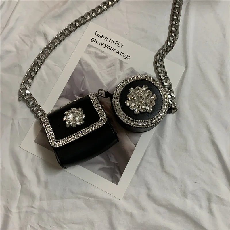 hot sale PU fashion lady bag 3pcs shinning stone decoration waist belt