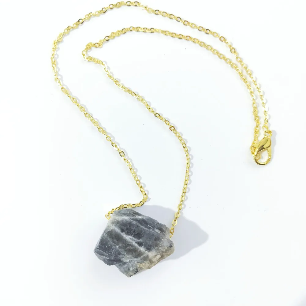 Natural Raw Stone Necklaces Geometric Crystal Pendant Femme Gold Chain Necklaces Druzy Stone Crystal Jewelry