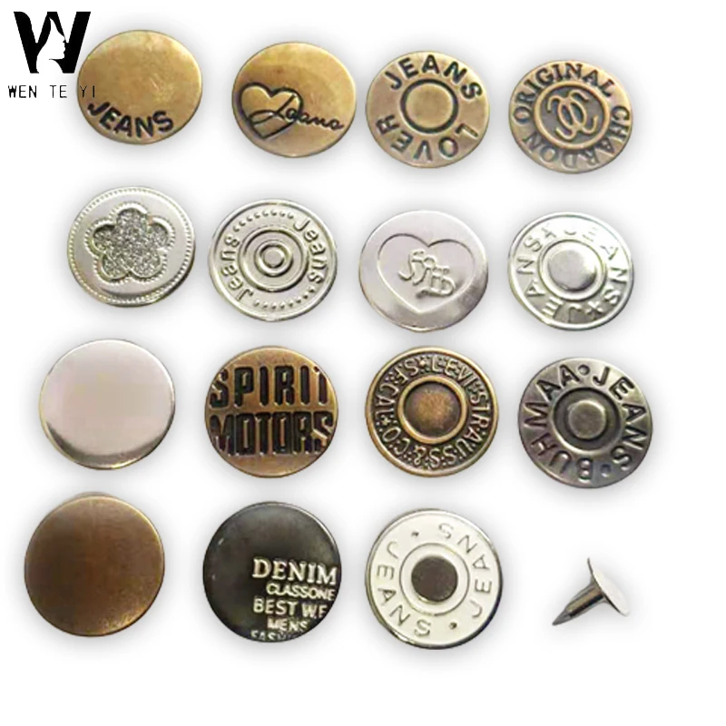 Wholesale vintage customized logo brass alloy metal free jeans buttons clasp bronze denim button thread stud clasp rivets pins