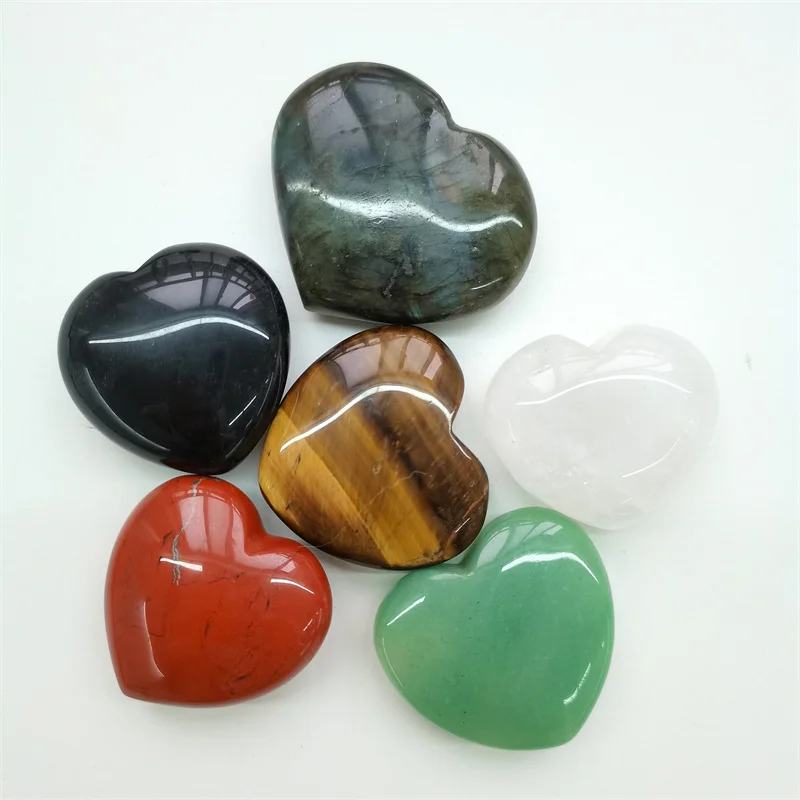 Wholesale Handicraft Healing Stones Natural Rose Quartz Green Aventurine 4cm Crystal Heart for Decoration and Collection