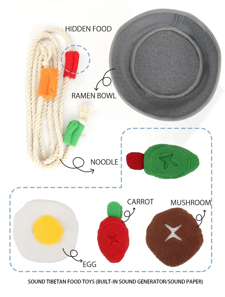 Noodle Nose Work Interactive Dog Plush Toy Food Dispensing Toys Hide Treat and Sniff Toy for Dogs Cat Puppy