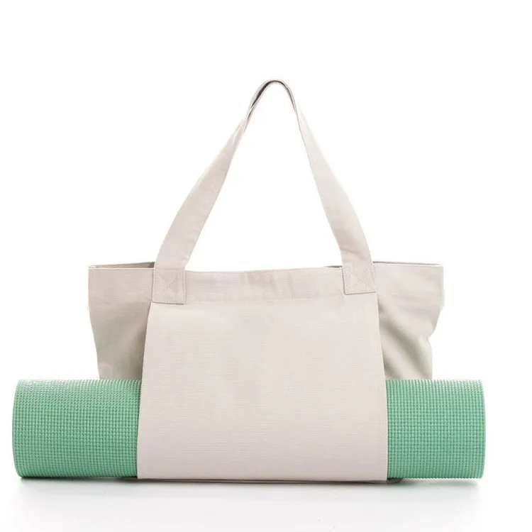 Custom Logo Large Yoga Accessories Gym Cotton Beach Shoulder Canvas Yoga Tote Bag with Yoga Mat Carrier