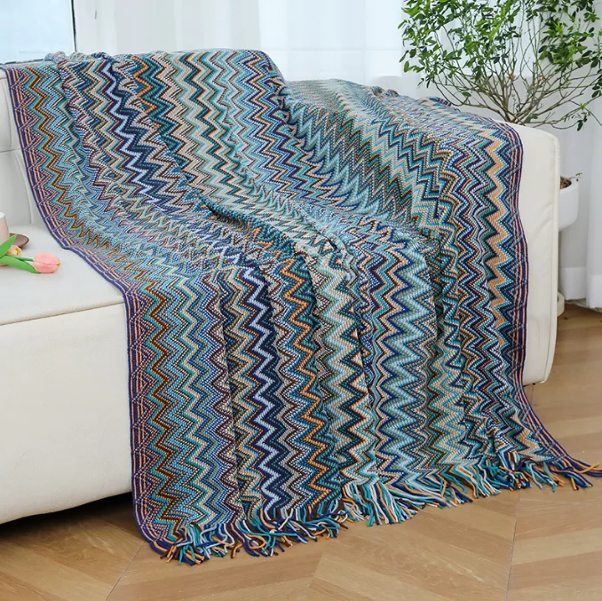 Custom Printed Bohemian Home Wool Gray Knit Baby Blanket Polyester Gray Knit Baby Blanket For Office