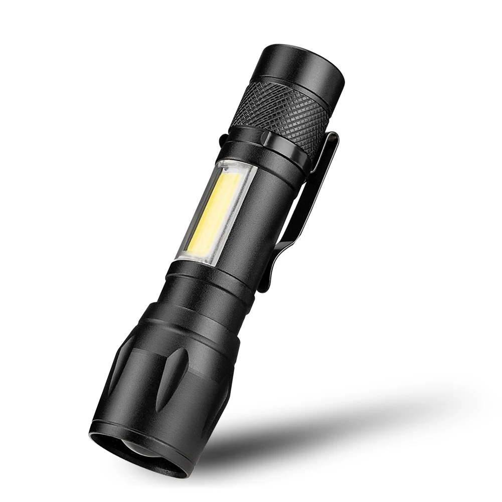 Portable LED Flashlight COB+XPE Tactical Torch Zoomable Focus Flashlights 3 Modes Waterproof Work Light Emergency Lanterna