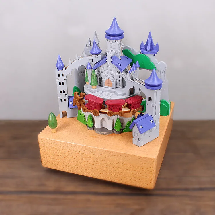 Best gifts wooden merry-go-round rotating carousel horse music box for kids