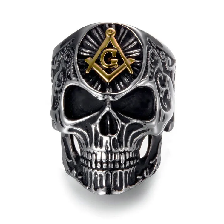 Wholesale Freemasonry Skull Ring Punk Ring Domatic Personality of Men Ring Zinc Alloy Opp Bag Stainless Steel Skeleton 2-7 Days