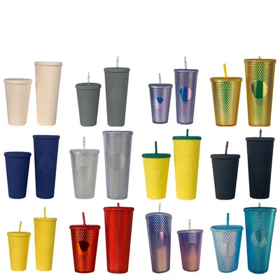 HOT sale Double wall Round frame Star Glow Rivet plastic straws studded tumbler star buckes  cup custom logo
