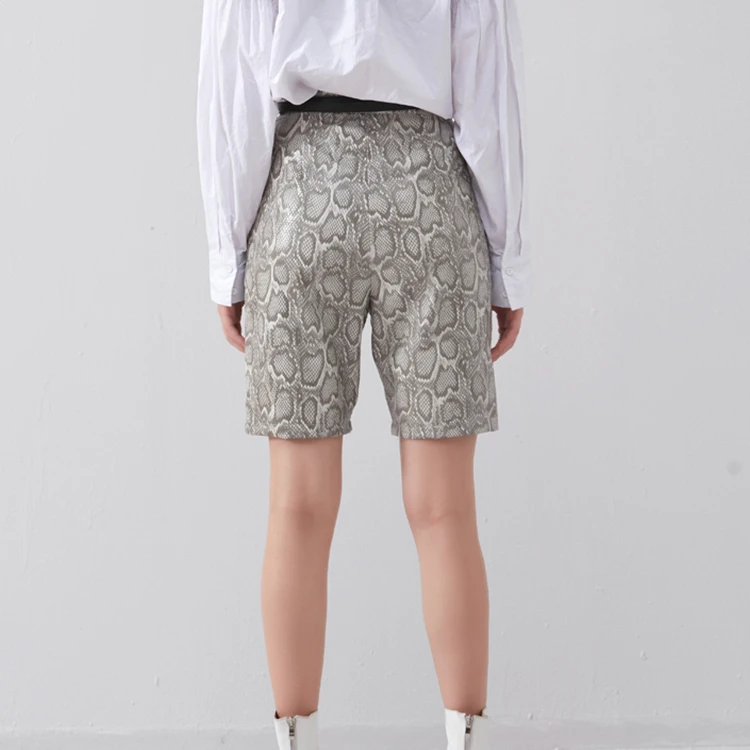 New Fashion Plus Size Women Snake PU Shorts High Waist Zipper Up Leather