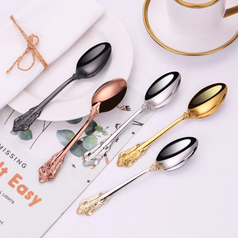 golden 7 inch dessert spoon stainless steel 18-10  mini ice cream dessert spoons appetizer salad spoon for hotel wedding