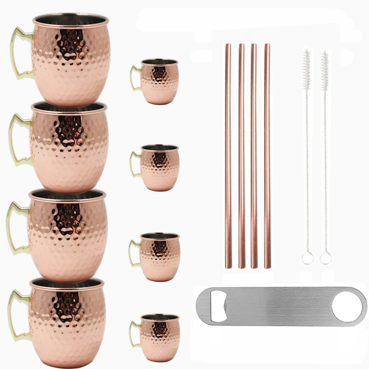 550ml Stainless Steel Hammered Moscow Mule Mug Copper Mugs 2 Shot Beer Glasses Set With Straws Opener