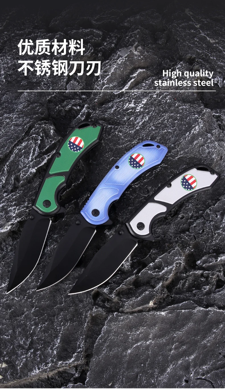 Factory Wholesale Custom Stainless Steel Tactical Knives TPR handle Outdoor Survival Camping Folding Knife