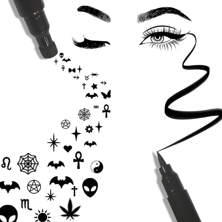 2 in 1 Stamp  Eyeliner Set  Colorful Eyeliners Love Star Flower Stamp Double Head Waterproof No Logo Eyeliner