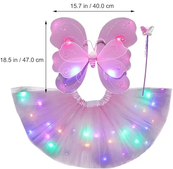 Light Up Tutu Skirt Set Fairy Angel Wings Headband Wand Lighted Angel Dress Costume Butterfly Angel Cosplay Party Supplies