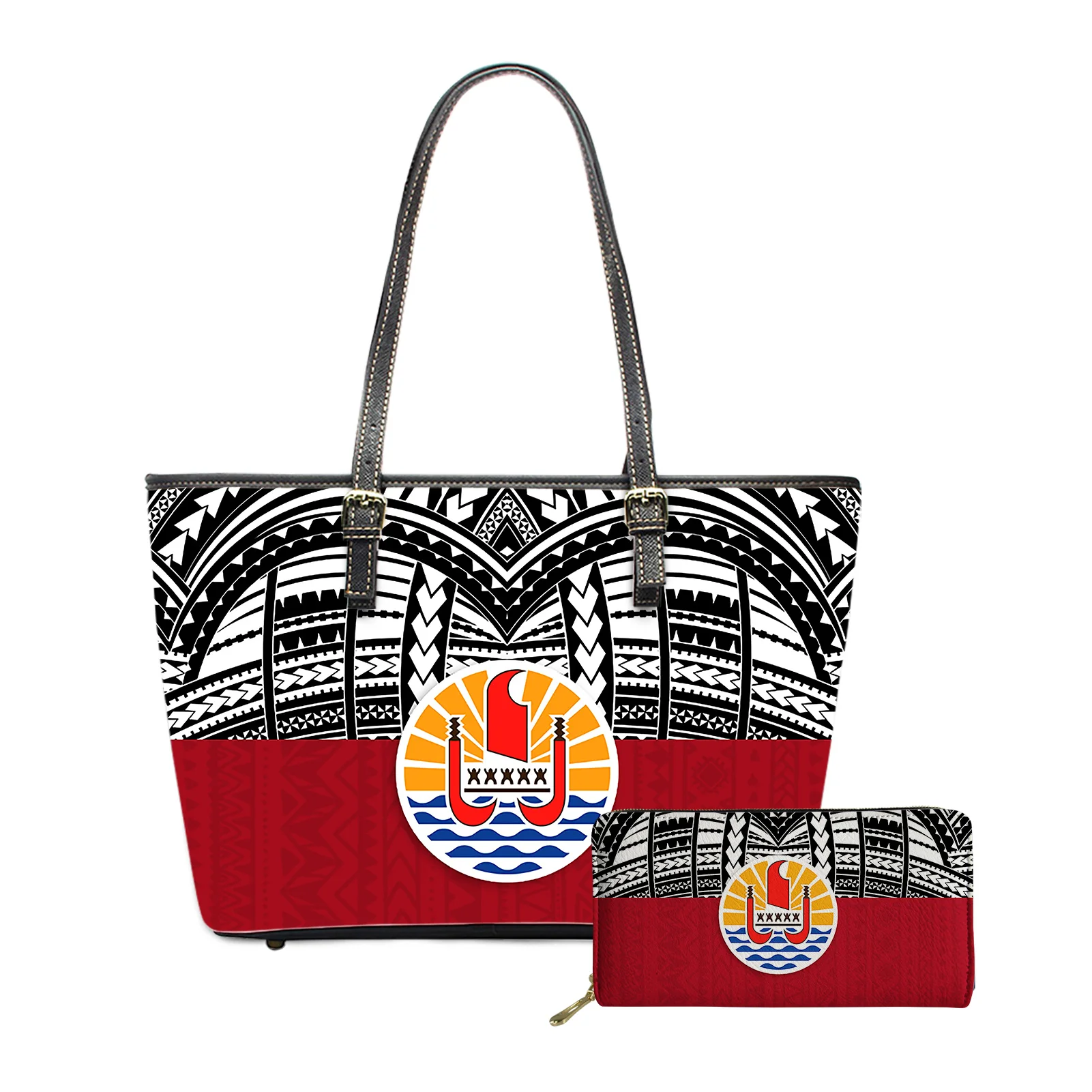 French Polynesian Pattern Ladies Shoulder Bags Custom Purses and Handbags 2PCS Women pruses Made in China