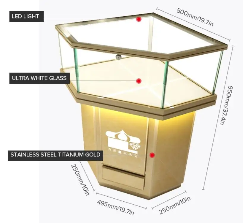 Luxury Jewellery Store Display Cabinet Glass Corner Jewelry Display Furniture with LED Light