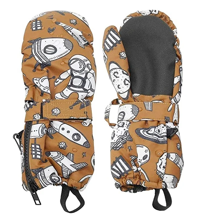 Kids Winter Ski Snow Mittens Waterproof Warm with Zipper for Toddler Boy Girl- Slim Fit for Skiing