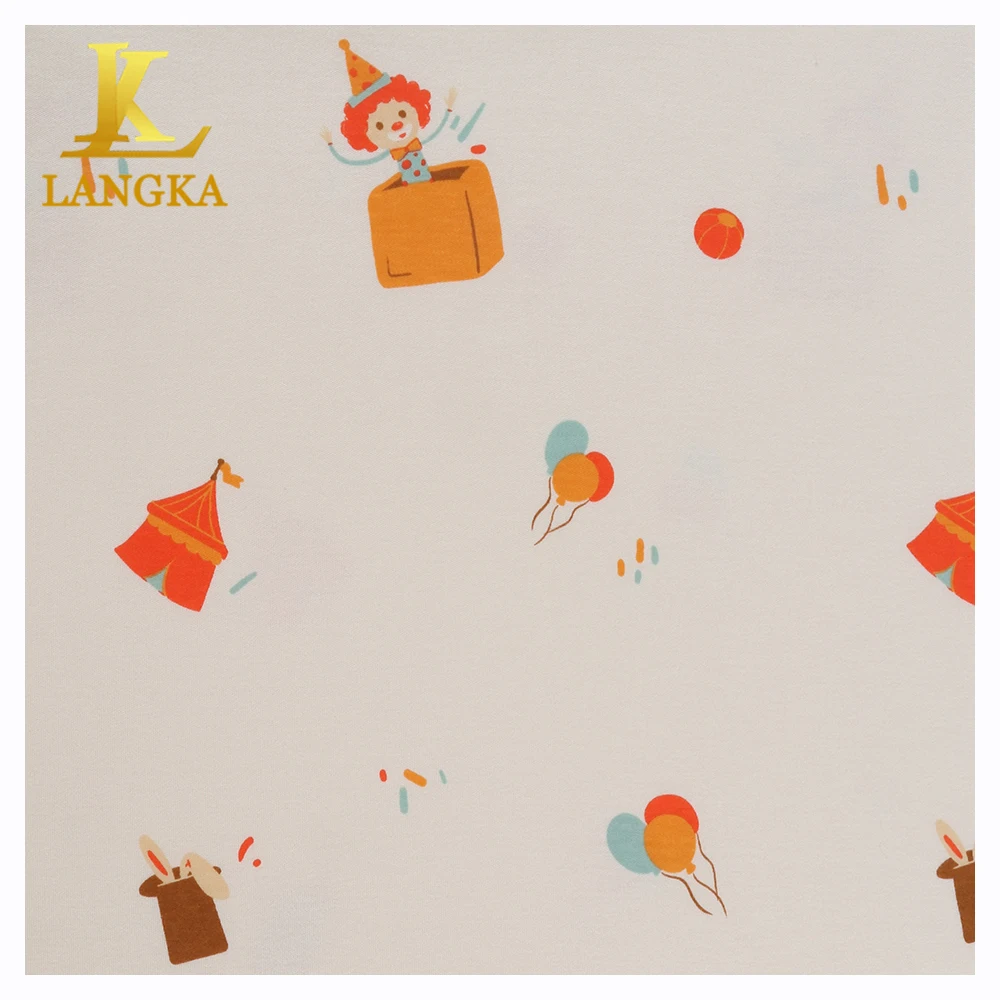 Langka bamboo stretch french terry fabric customized design digital print 95 bamboo 5 elastane fabric for baby