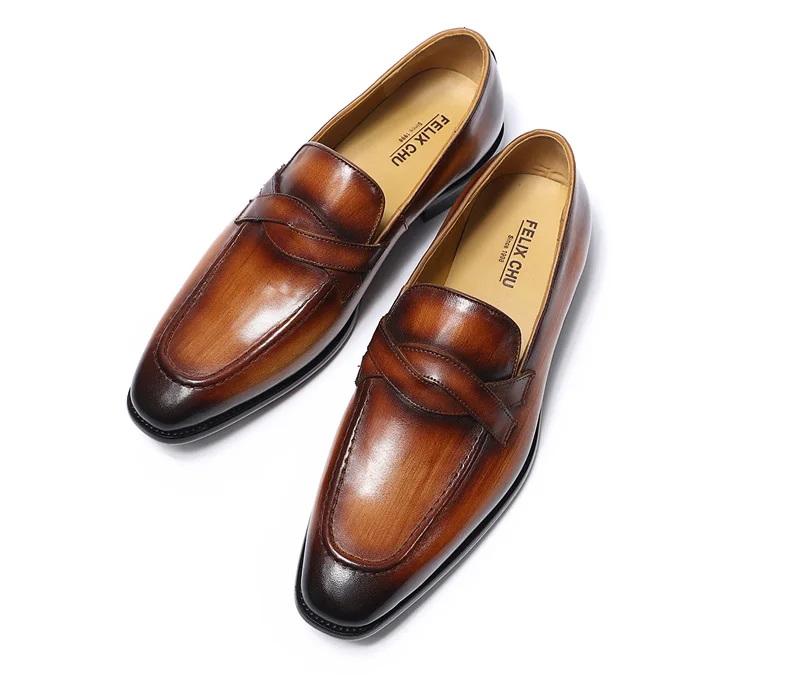 High quality promotional custom logo purple Mens dress loafer shoes handmade genuine cow leather casual shoes China factory