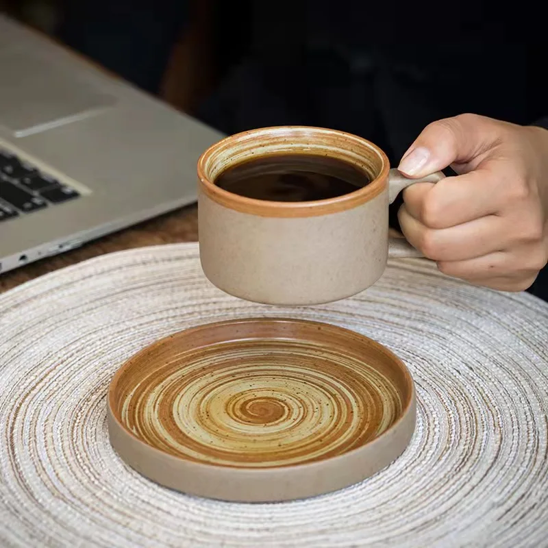 Frosted Simple Style Latte Coffee Cups Ceramic Tea Cup And Saucer Set Afternoon Teacup  With Dessert Tray