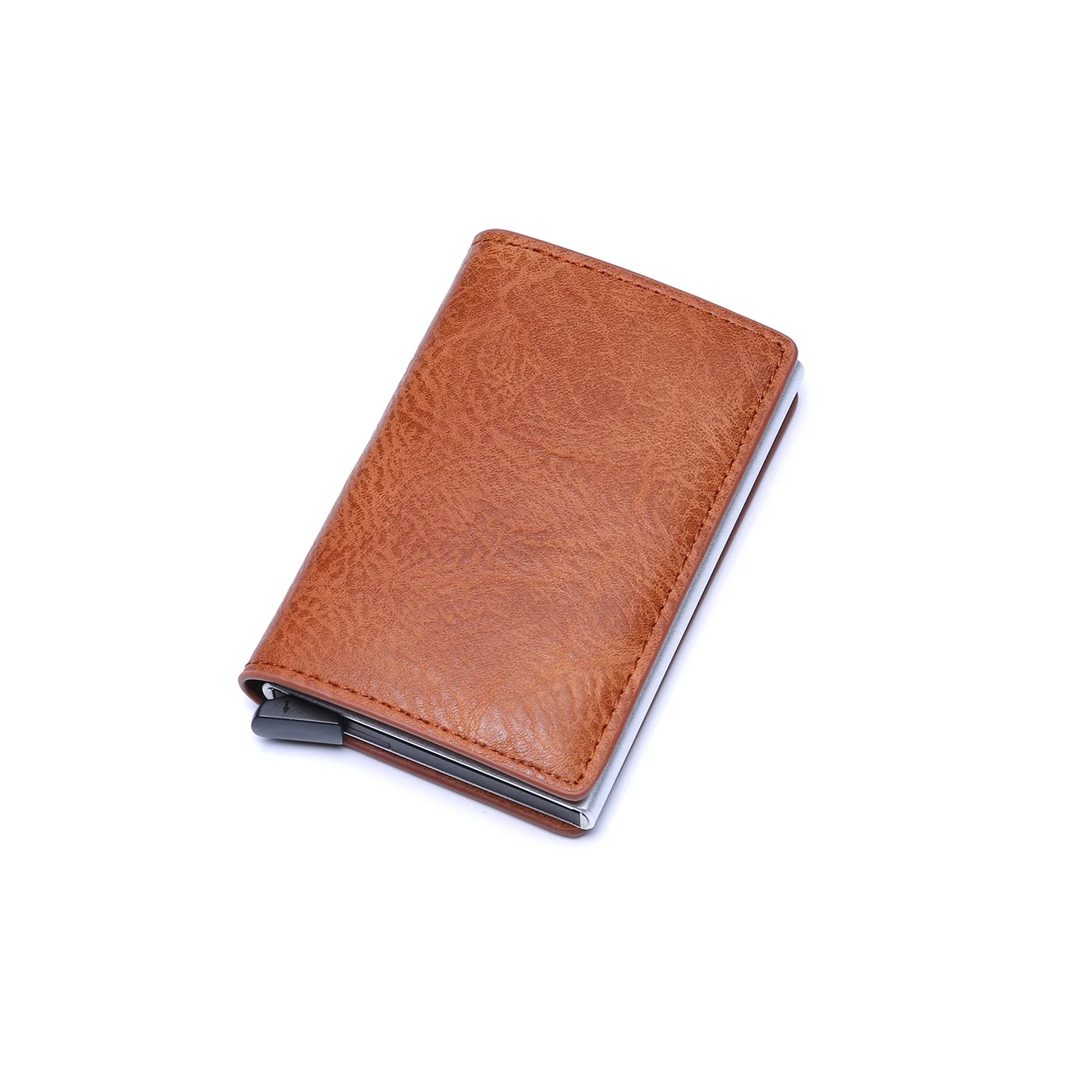 Custom RFID smart automatic card holder pu leather cover men wallet