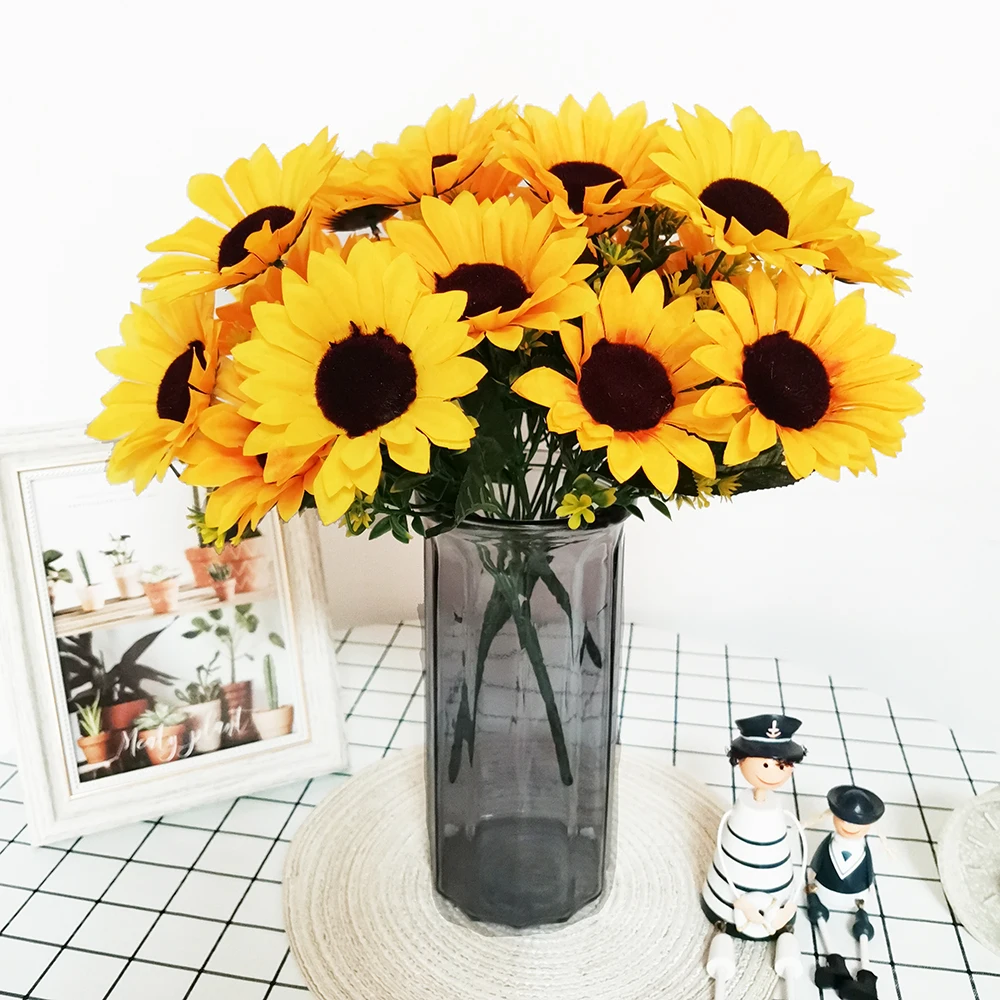 Шелковые искусственные Подсолнухи, сохраненные цветы, искусственный подсолнух с стеблями для дома, свадьбы, сада, отеля, декор для вечеринки