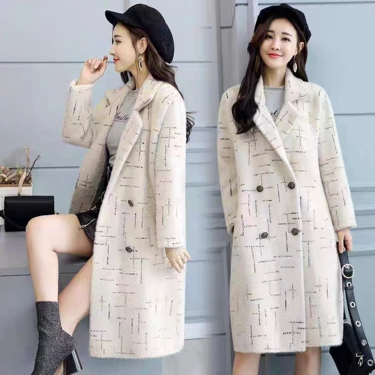 High quality mink fleece mid-length button-up jacket for women Korean version of fashion plus size overcoat loose jacket