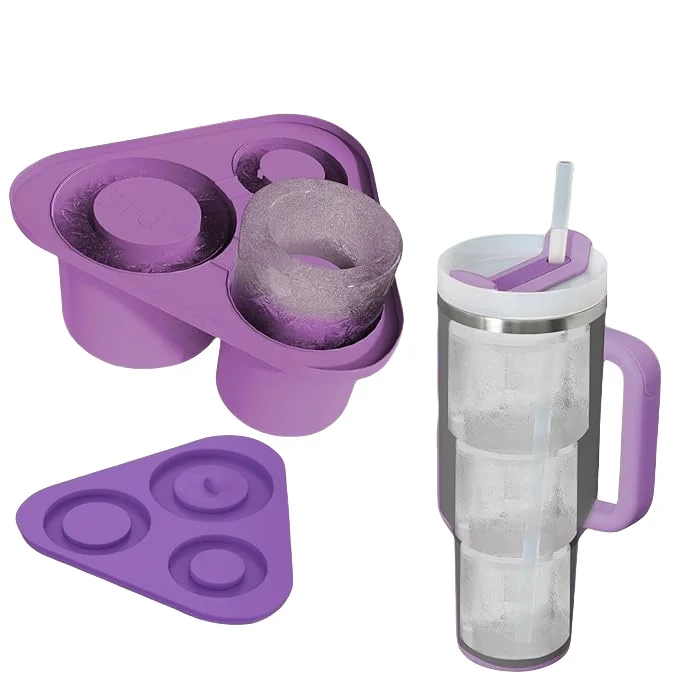Ice Cube Tray Drinking Cup  Soft Food Grade  Reusable 3 Pcs Silicone Hollow Cylinder Ice Mold with Lid for Freezer