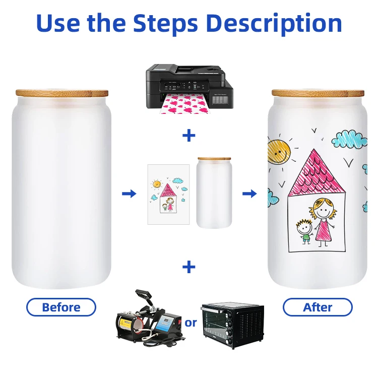 AilinGalaxy wholesale drinking glass tumbler 16oz jars with lid frosted print sublimation can shaped tumbler cups beer