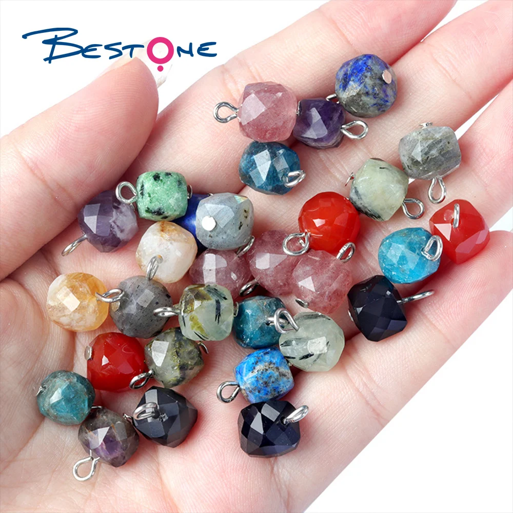 Factory Delicate Little 9mm Natural Faceted Square Gemstone Pendant Charm for Necklace Bracelet Earring Jewelry DIY Making
