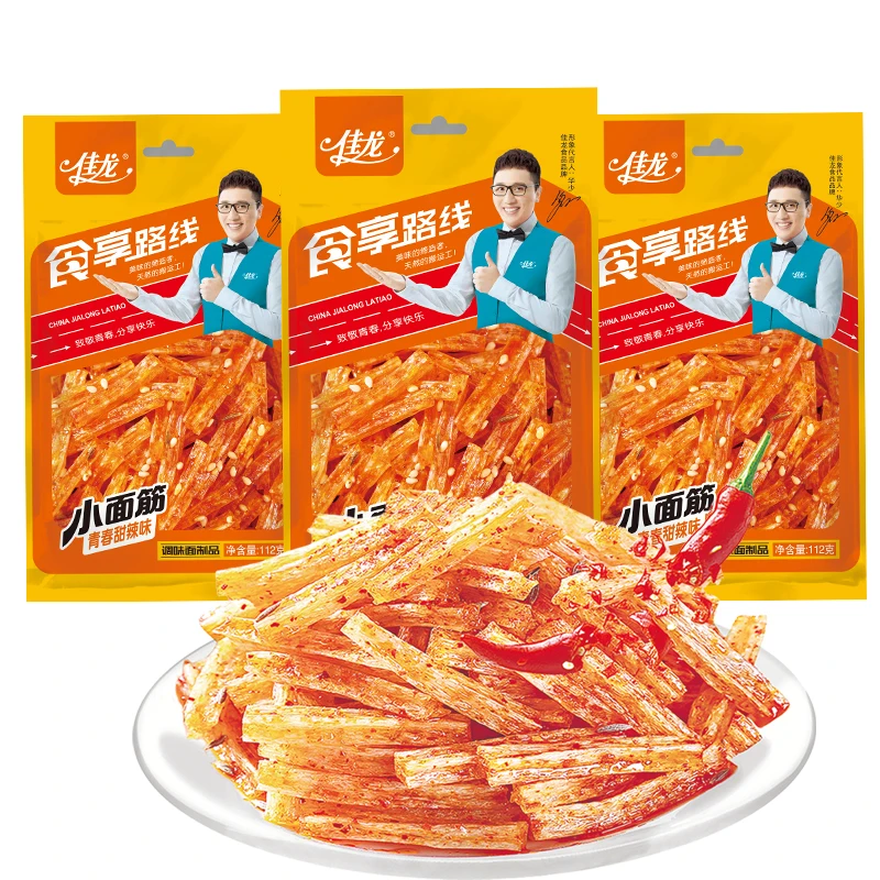 112g popular traditional asian snacks chinese food vegan snack hot strip with Sweet & spicy Flavor for adult