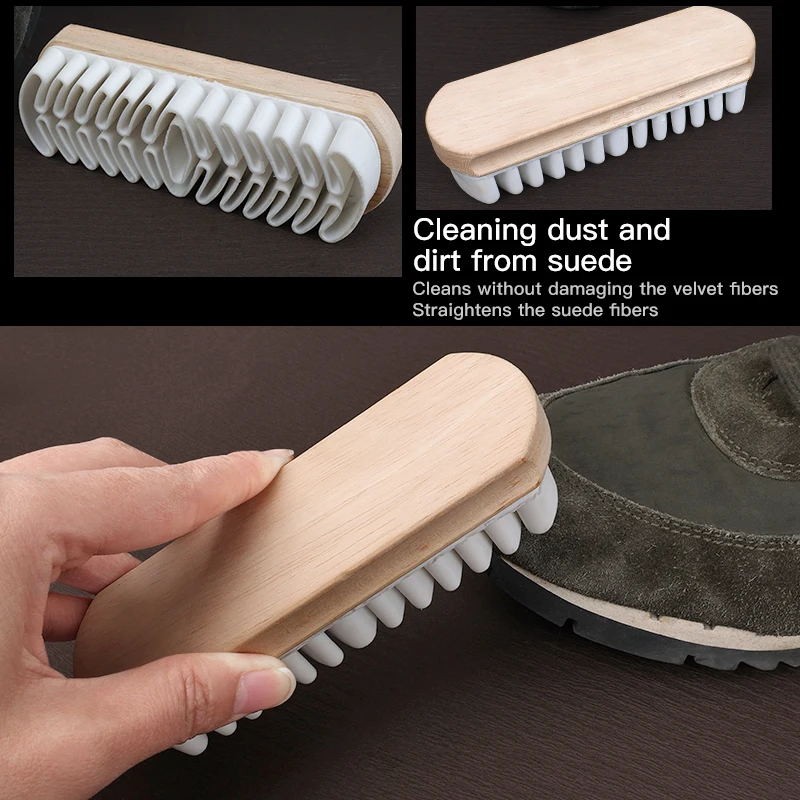 Factory Wholesale custom logo Wooden Shoe Cleaning Brush With Suede eraser Brush sneaker Brush