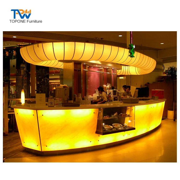 Commercial Cocktails Bar Marble Counter within Golden LED Light Pub Bar Counter