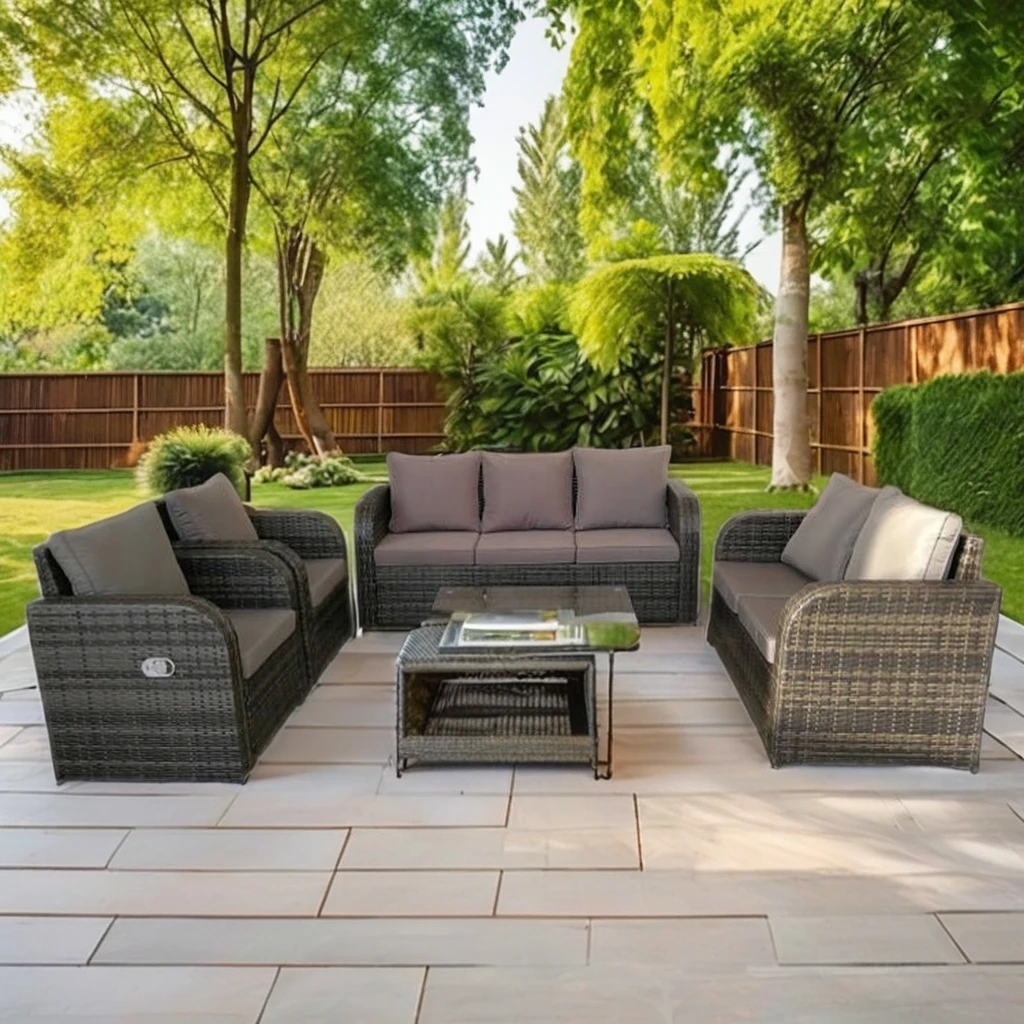 YOHO Modern Outdoor Furniture Waterproof PE Rattan Patio Garden Sofa with Recliner Chair Indoor Outdoor Conversation Furniture