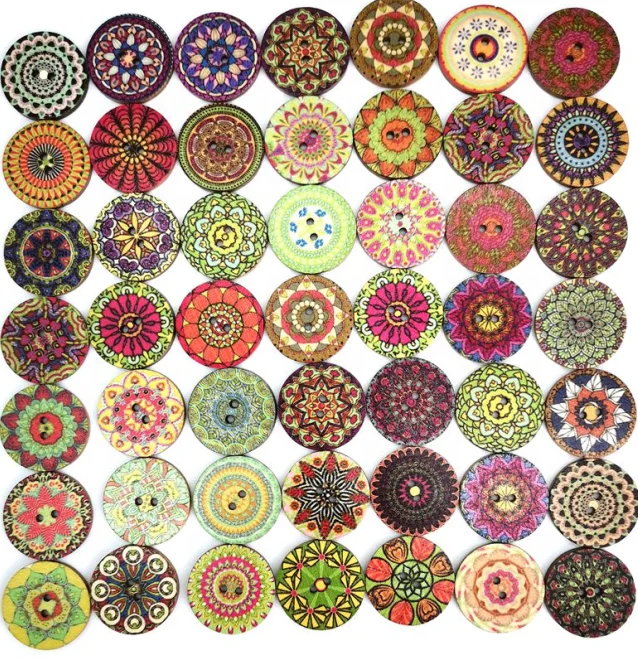 DIY handicraft accessories 15 / 20 / 25mm retro round floral wooden button