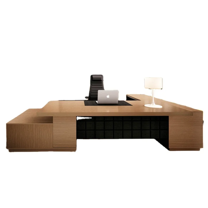 Роскошный стиль L-образный 50 мм толстый Настольный высокотехнологичный офисный стол руководителя с большим боковым шкафом для хранения