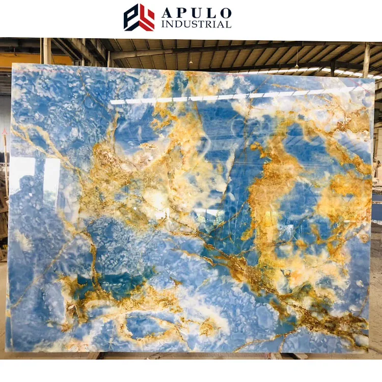 Low prices polished luxury blue marble gold royal onyx wall panel orange dark decor golden veins flooring marble tiles st