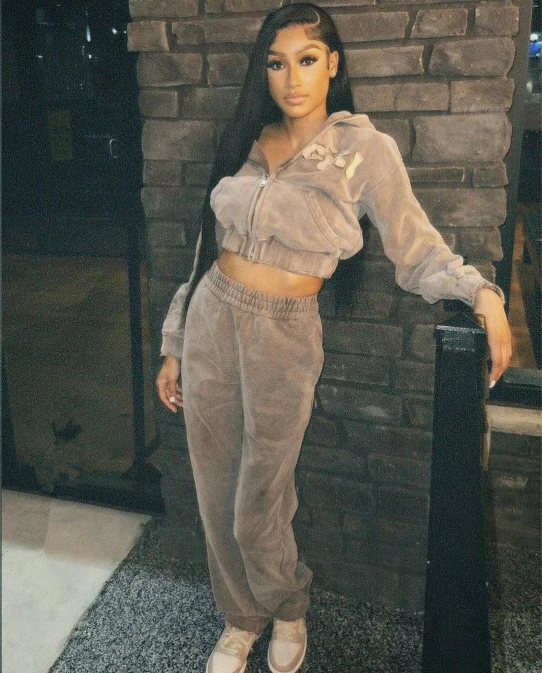 KY BROWN Distressed Acid Wash Cropped Hoodie Washed Boxy Hoodie and Joggers Tracksuits