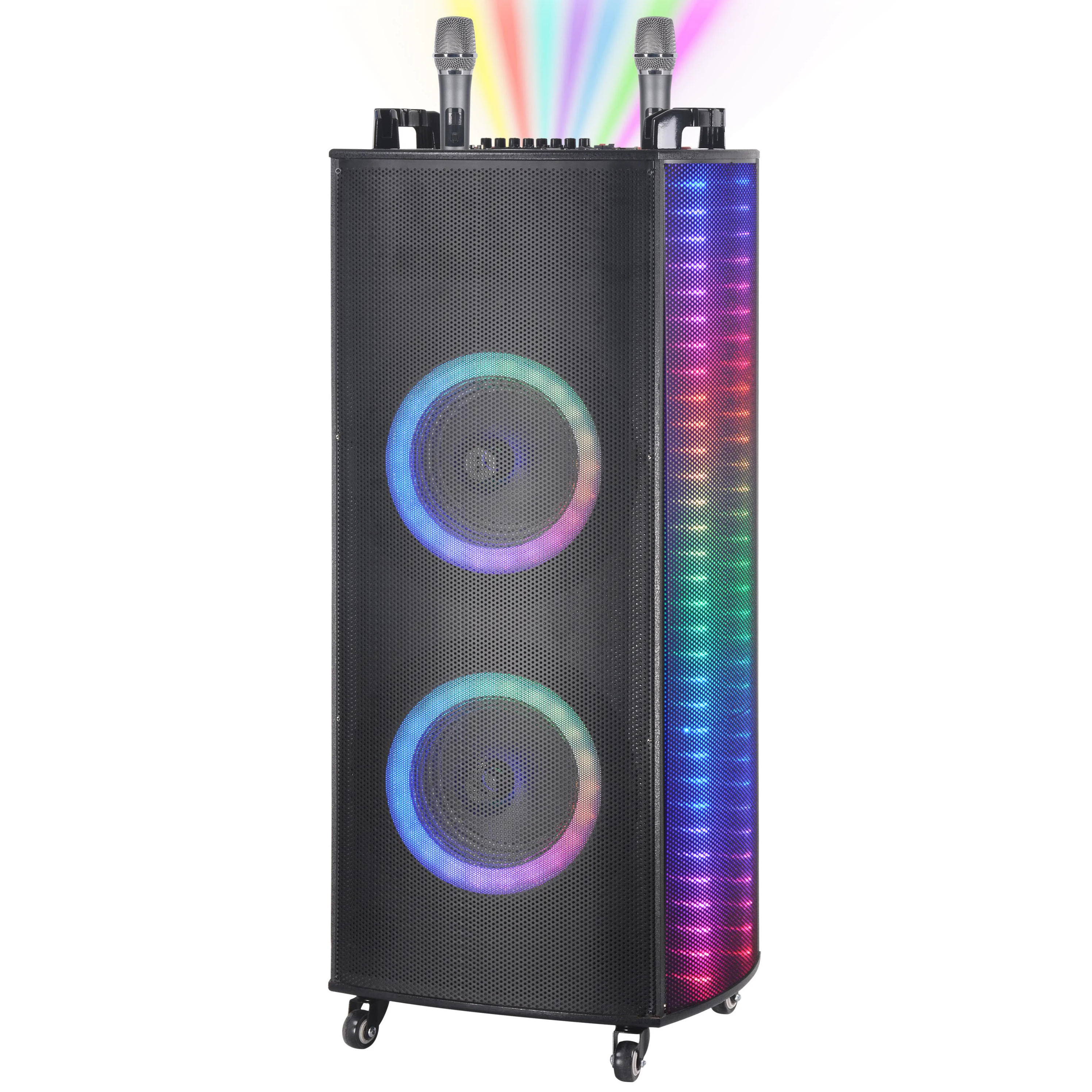 Chinese factory low price  active trolley wooden LED speak for home karaoke