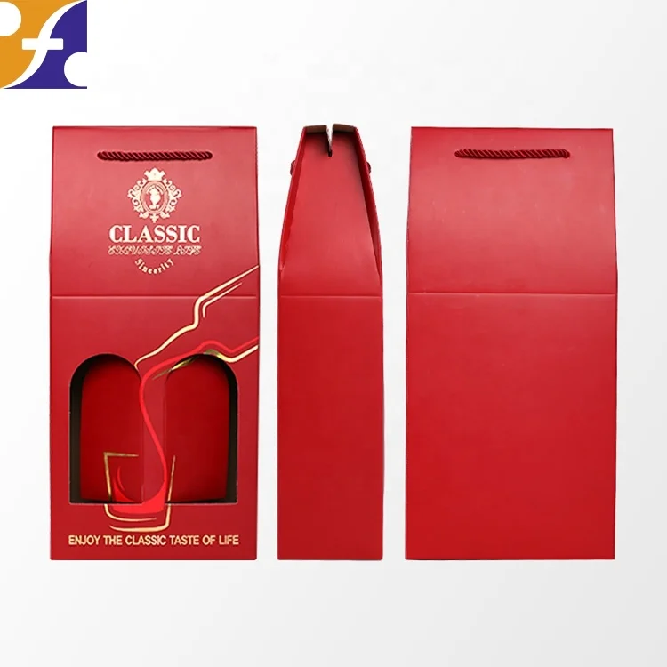 fancy paper bag two bottle packaging custom logo for champagne vodka liquor whisky wine glass