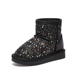 winter children slip-on shoe shiny glitter sparkle sheepskin luxury snow boots for kids girl