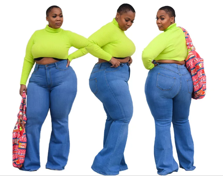 
New arrivals High Waist stretchy Jeans Flare Pants Blue New Denim Ladies Women XXL plus size Oem Brand bell bottomed jeans 