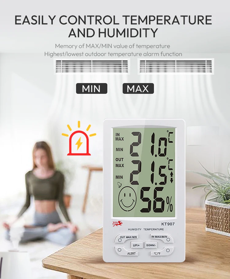 Outdoor Alarm Temperature Humidity Meter LCD Display Digital Thermometer