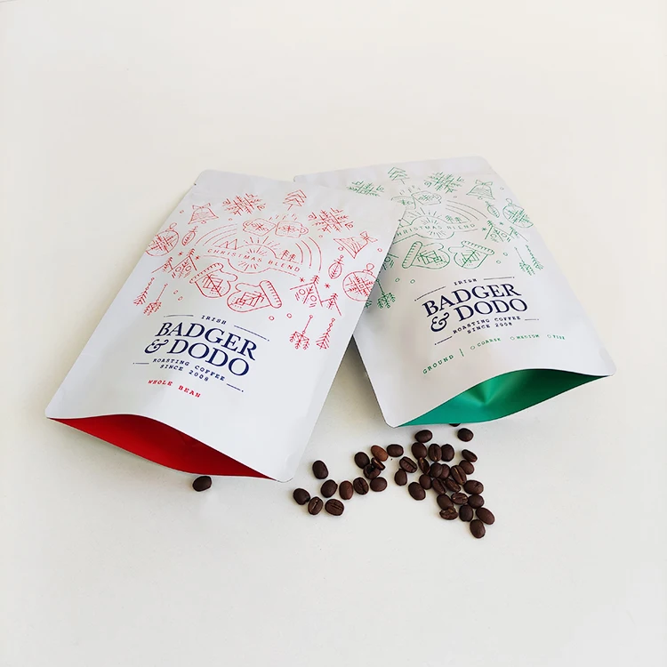 Laminated Aluminum Foil Zip Lock Bag Stand Up Pouch /matt White Foil Pouch /zip Lock Coffee Bag With Degassing Valve